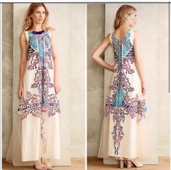 Anthropologie Geisha Designs Glacia Mesh Gown Maxi Cocktail Formal Tulle - Picture 2 of 7